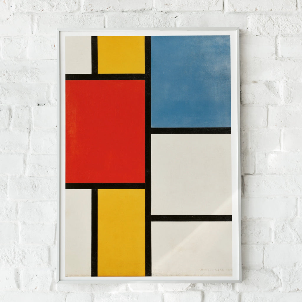 Mondrian Style Abstract Poster, Red Blue Yellow Geometric Wall Art Print, De Stijl