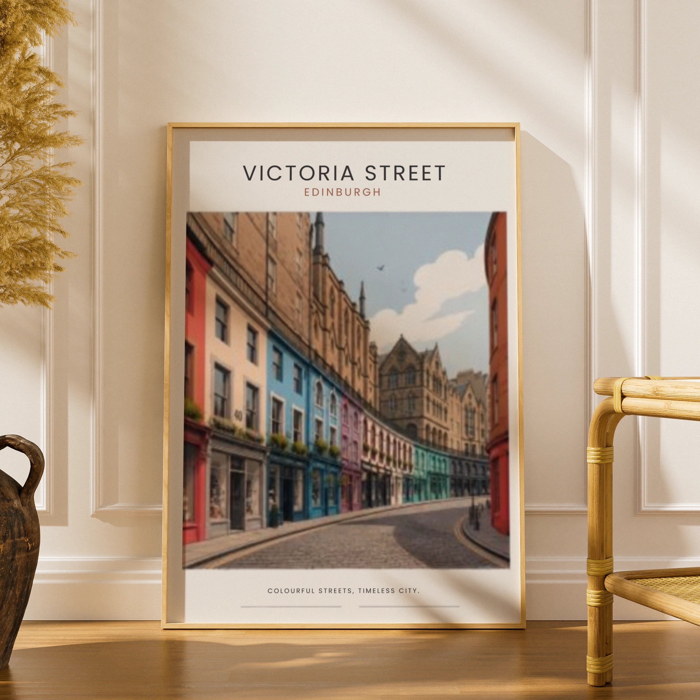 Travel Print | Victoria Street Edinburgh Print, Scotland  Poster, Colourful City Wall Art