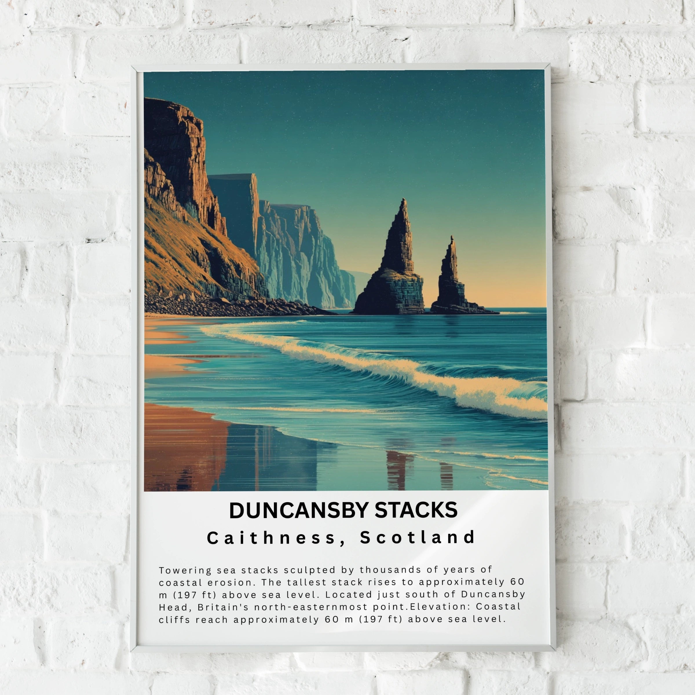 Duncansby Stacks Poster, Caithness Scotland Wall Art, NC500 Coastal Print, Scottish Highlands