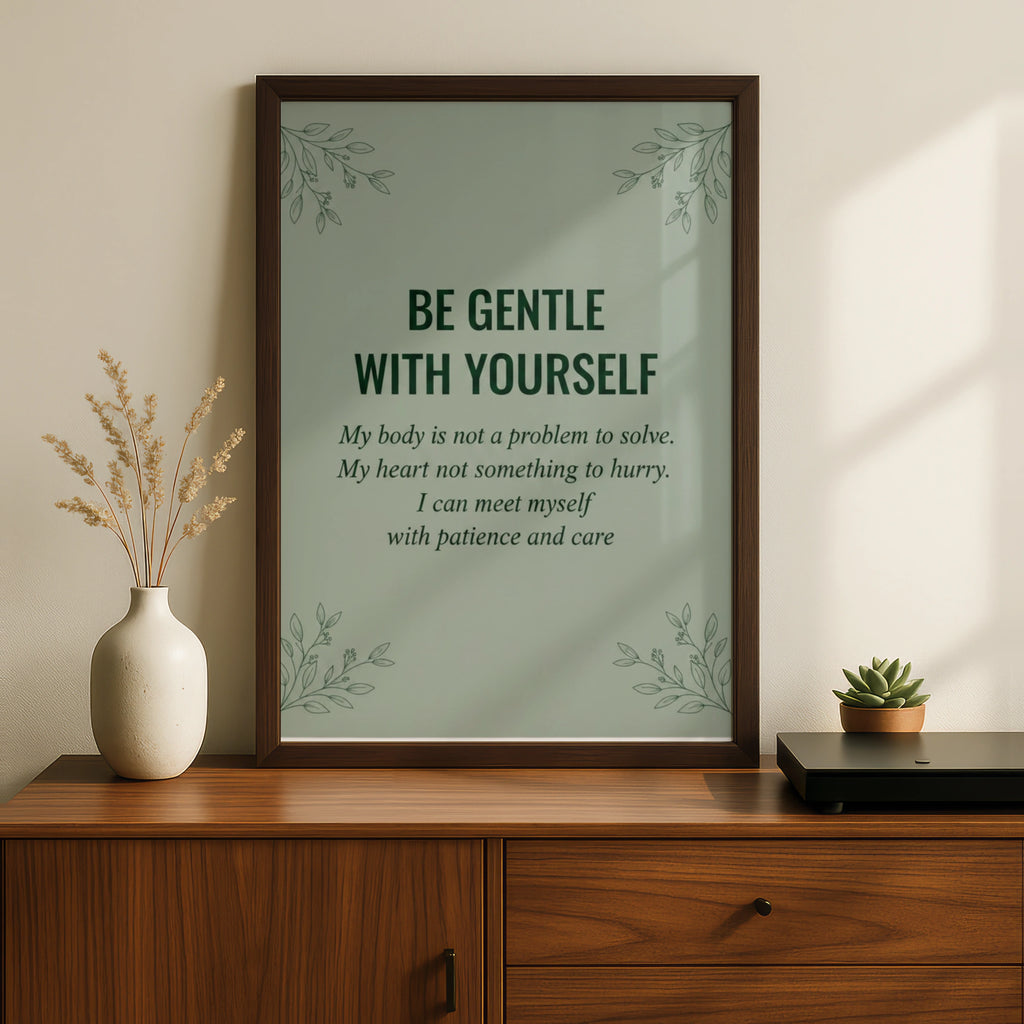 Be Gentle With Yourself Quote Poster, Sage Green Self-Care Wall Art, Mental Health Print