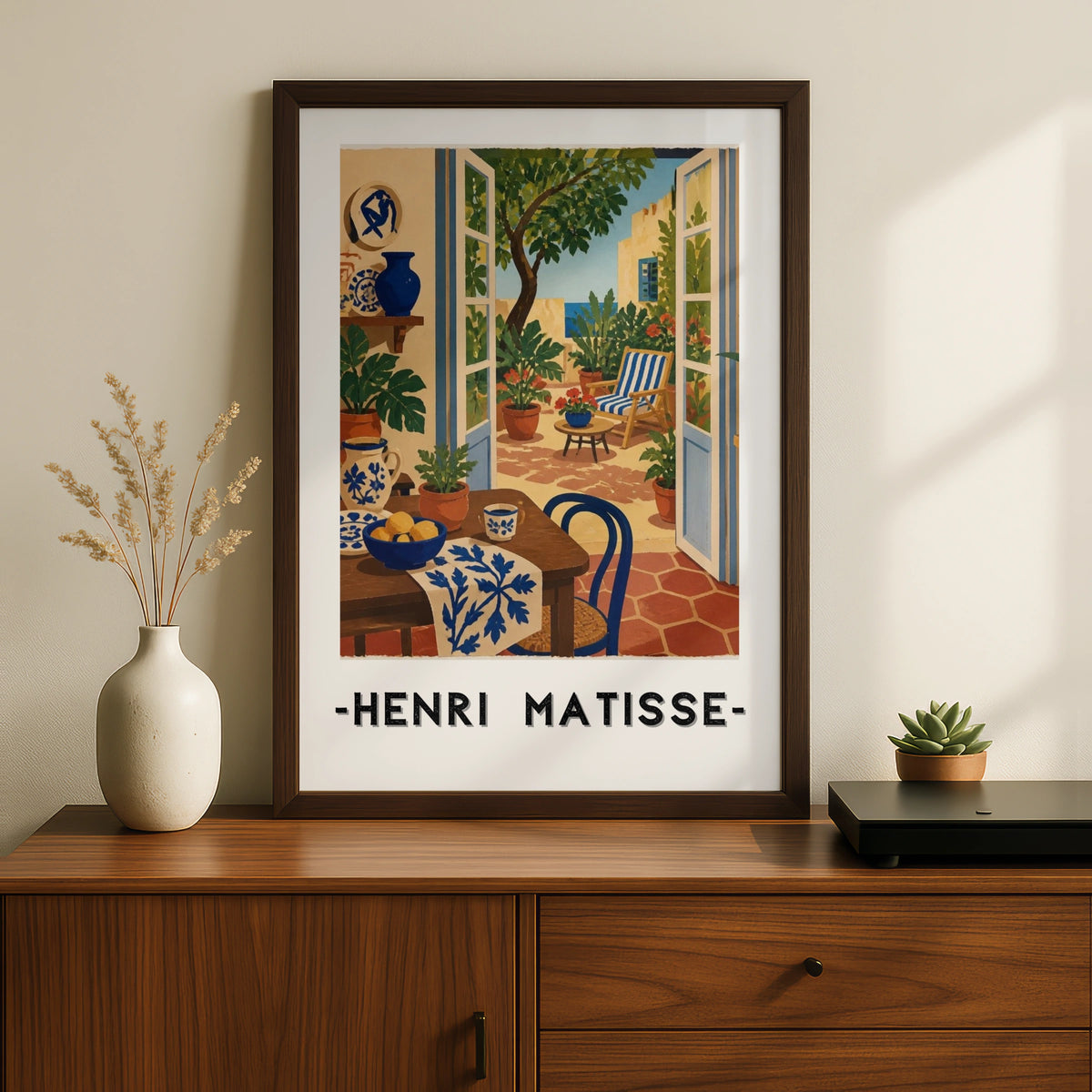 Matisse Patio Door Poster, Mediterranean Interior Wall Art, Blue Botanical Print
