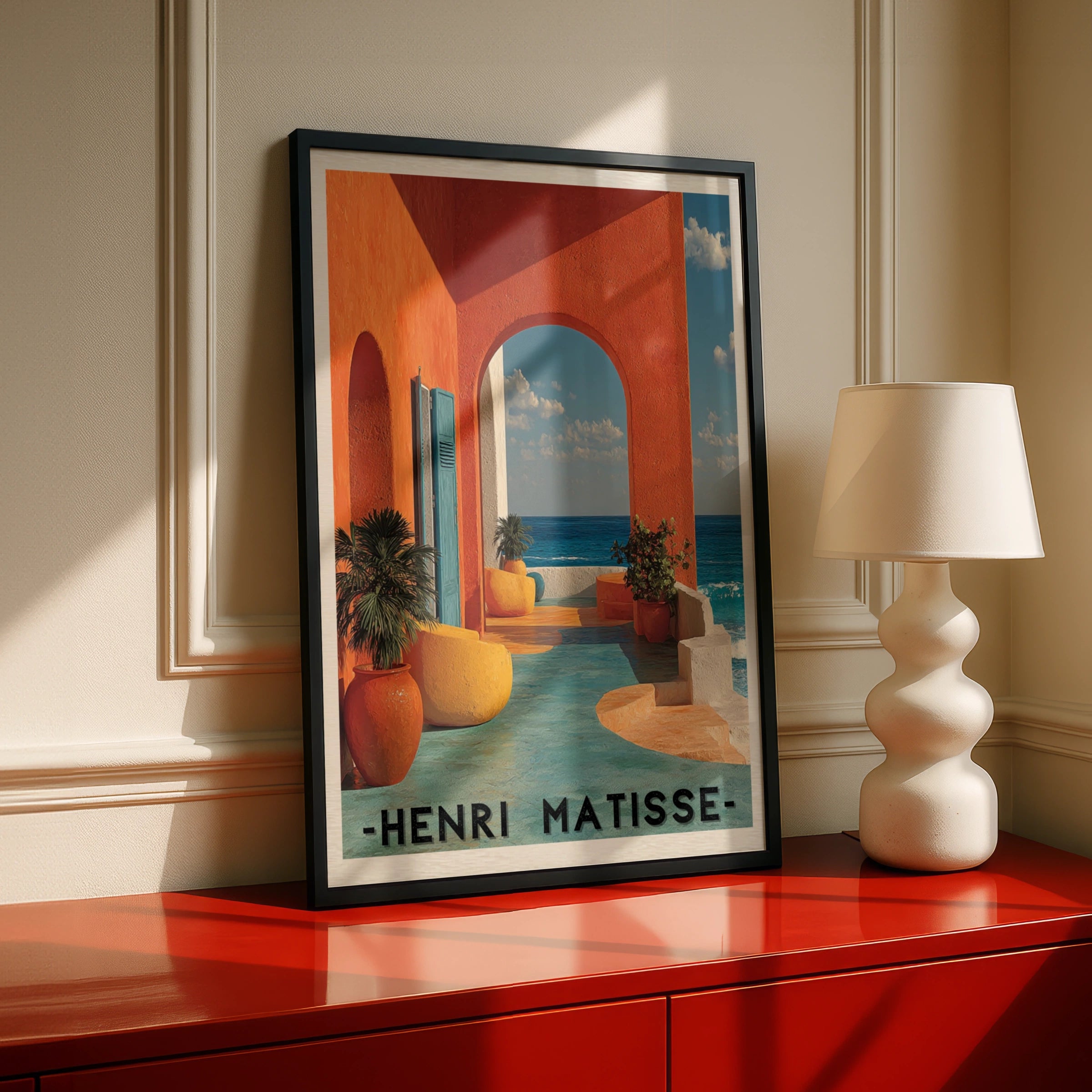 Matisse Inspired Sea View Poster, Mediterranean Arch Wall Art, Colourful Ocean Print
