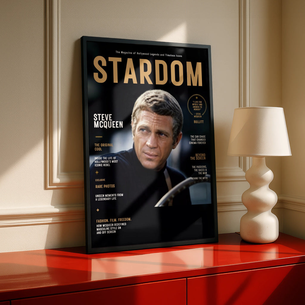 Steve McQueen Magazine Cover Poster, Hollywood Legend, Bullitt, Retro Film Wall Art