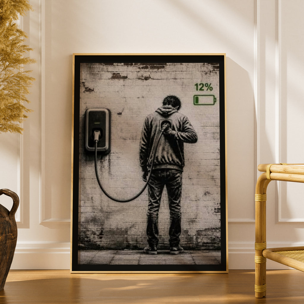 Banksy Style Recharge Graffiti Poster, Street Art Print, Battery Low Human Wall Art
