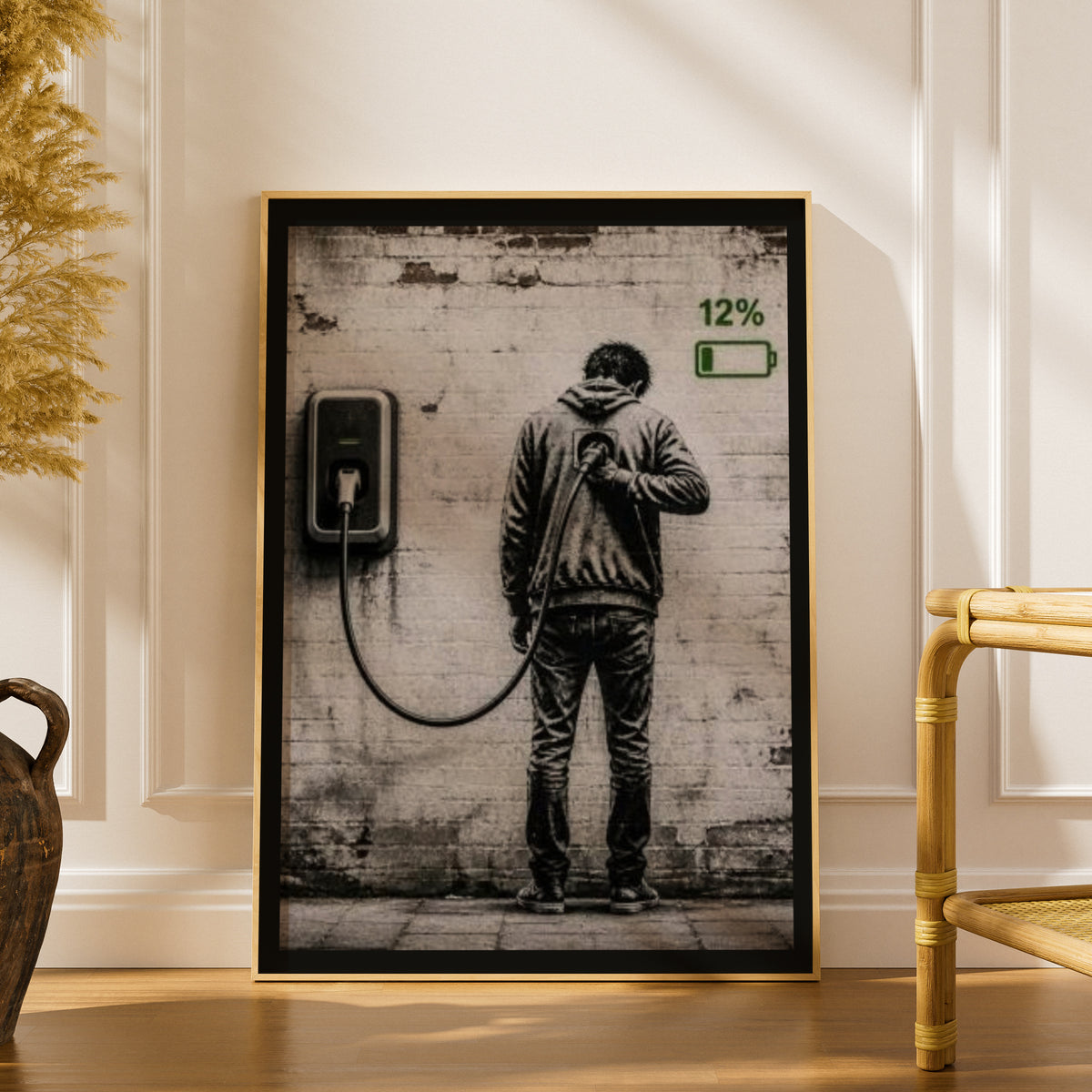 Banksy Style Recharge Graffiti Poster, Street Art Print, Battery Low Human Wall Art