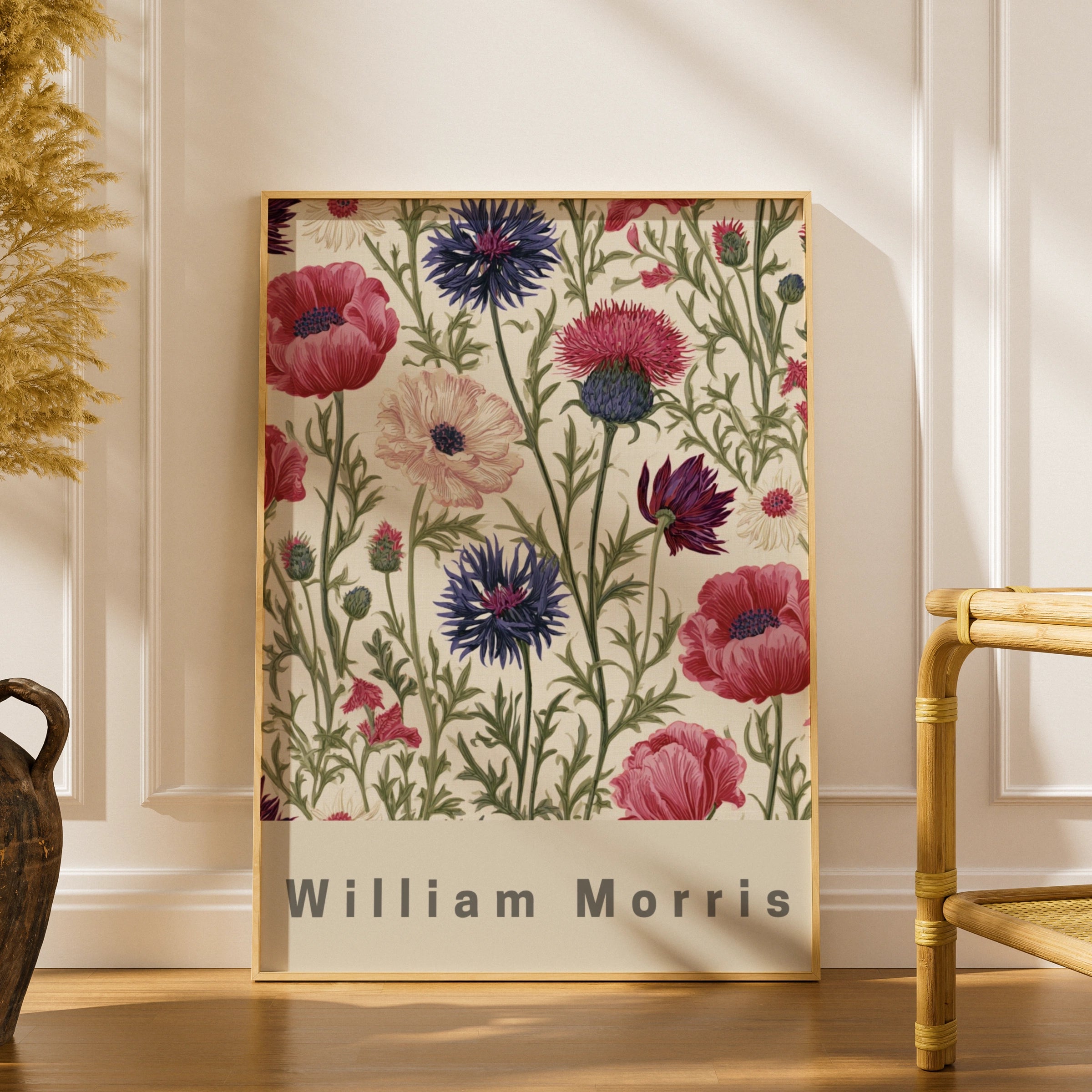 William Morris Floral Poster, Raspberry Thistle Botanical Wall Art Print, Wildflower