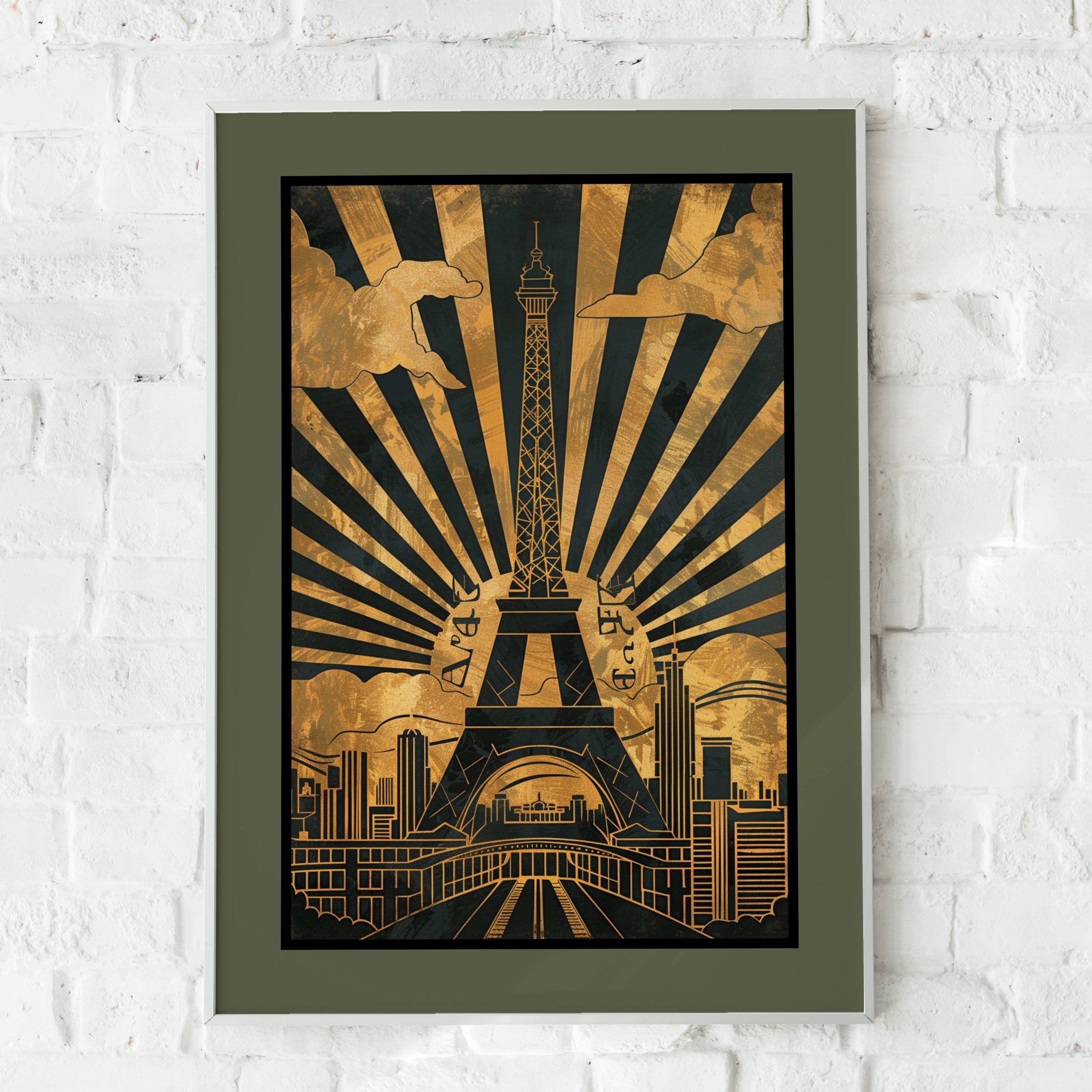 Travel Wall Art | Paris Eiffel Tower Art Deco Poster, Gold Black Vintage Wall Art Print