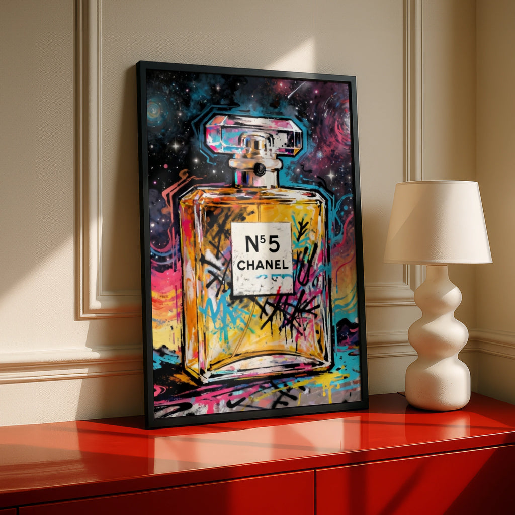 Perfume Bottle Pop Art Poster, Graffiti Street Art Print, Colourful Fashion Wall Art
