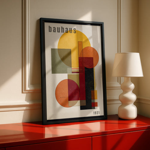 Bauhaus 1921 Geometric Poster, Olive Orange Abstract Wall Art, Mid Century Print