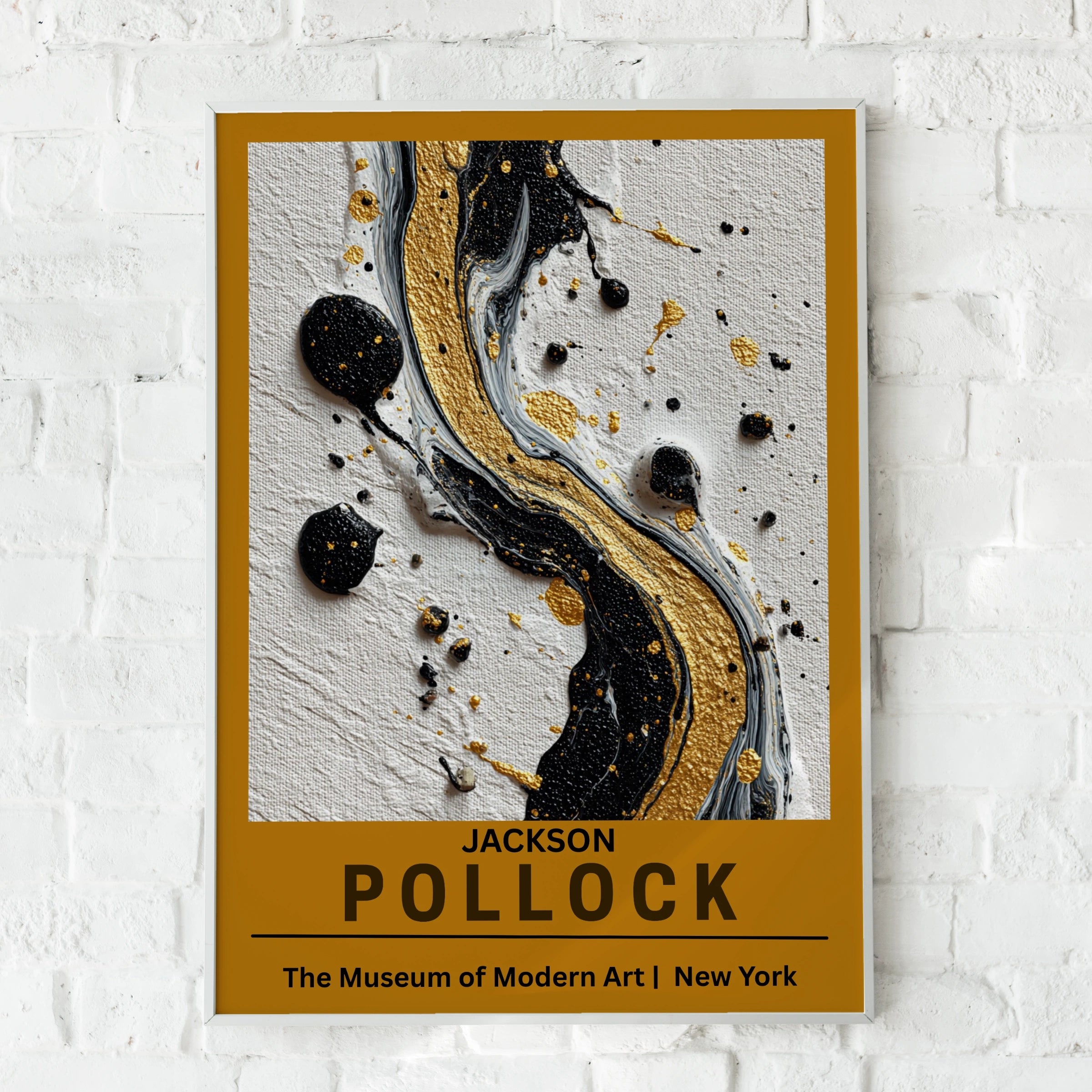 Jackson Pollock Abstract Art Poster, Black Gold Drip Print, MoMA Wall Art