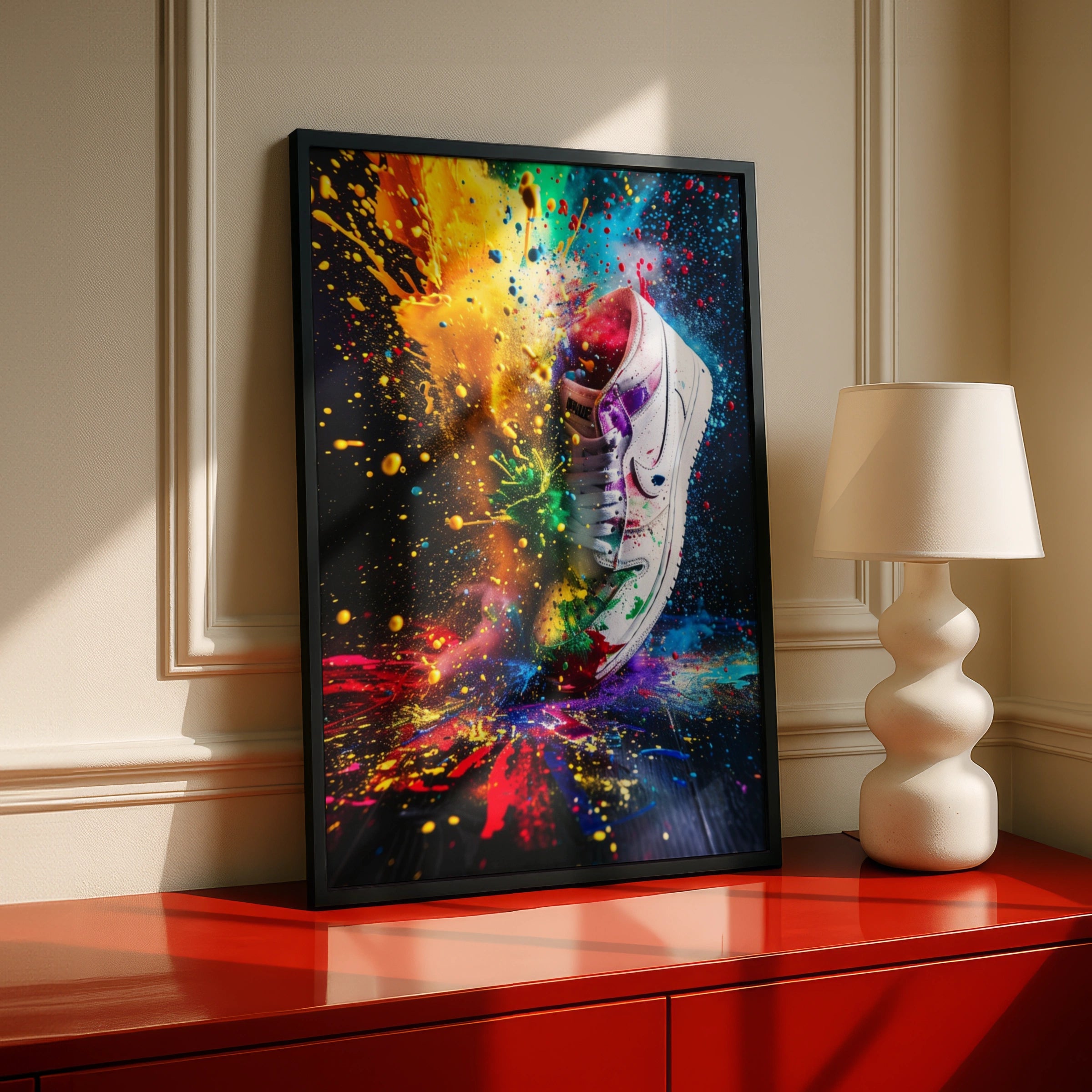Sneaker Explosion Poster, Colourful Paint Splash Wall Art, Trainer Print, Streetwear Decor