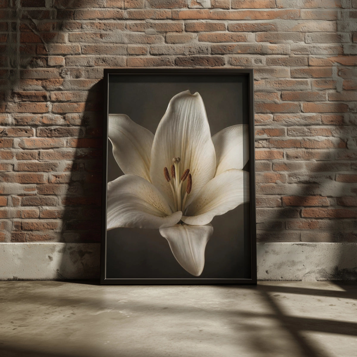 White Lily Flower Poster, Botanical Wall Art, Moody Floral Print, Dark Background