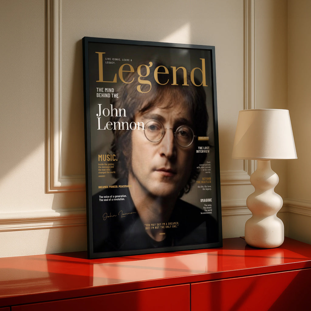 John Lennon Legend Magazine Style Poster, Beatles Music Icon Wall Art Print