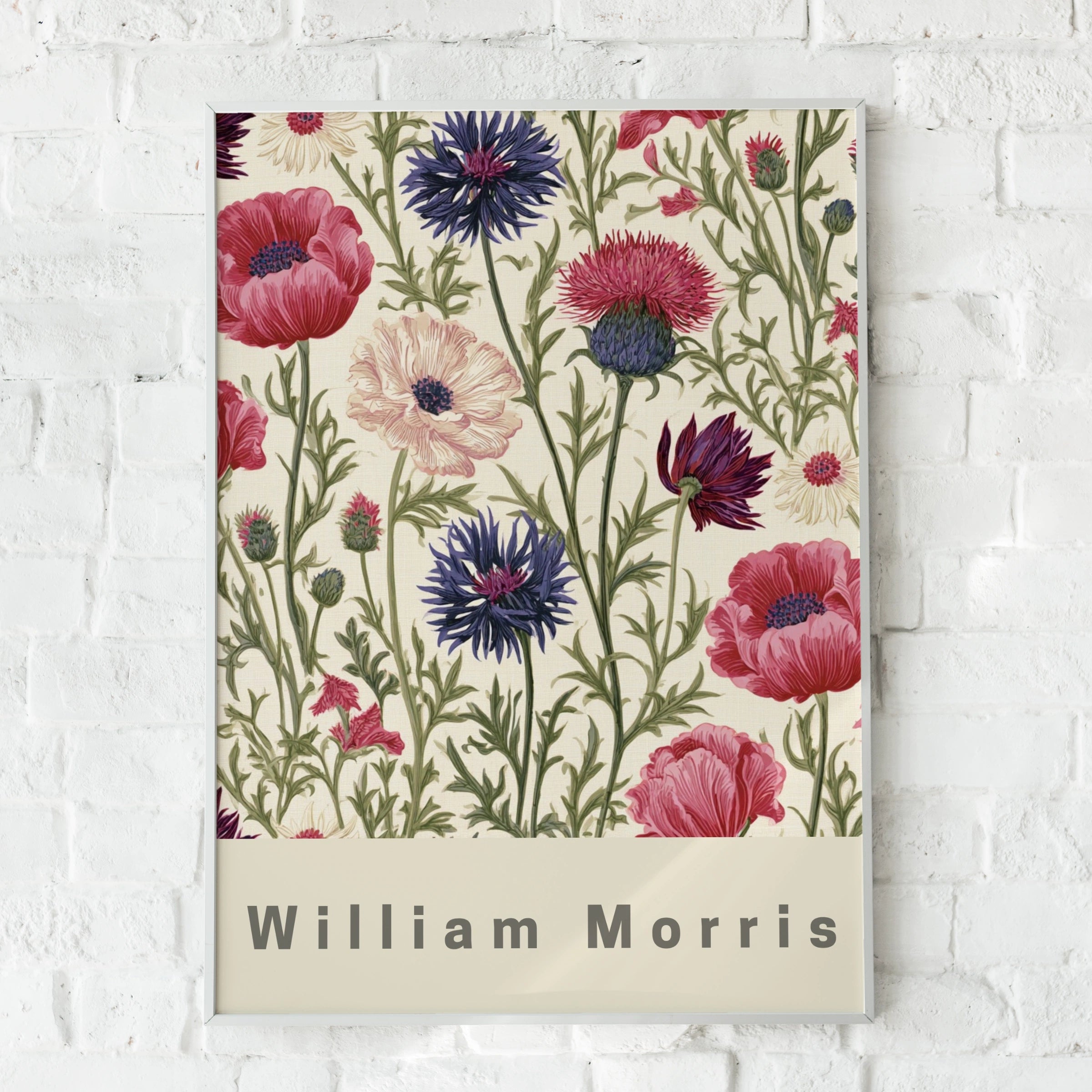 William Morris Floral Poster, Raspberry Thistle Botanical Wall Art Print, Wildflower