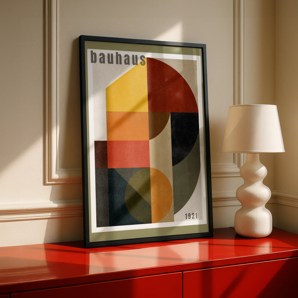 Bauhaus 1921 Geometric Poster, Olive Retro Wall Art, Mid Century Modern Print