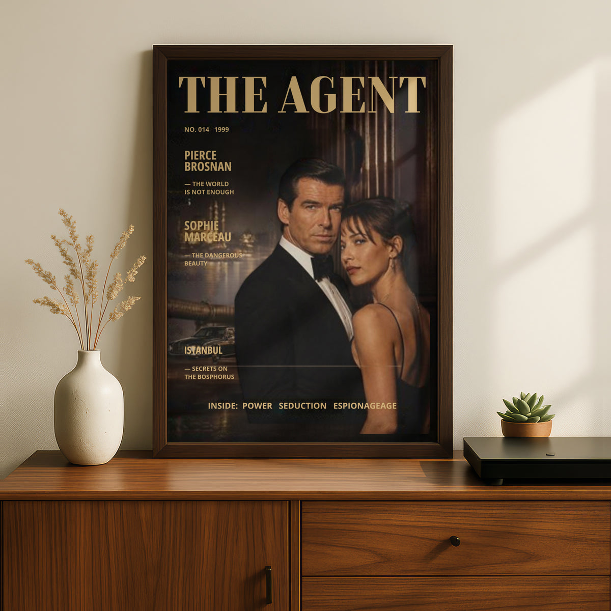 Spy Agent Magazine Cover (014) Poster, 1990s Espionage Art Print, Istanbul Wall Art, Gold Black Decor