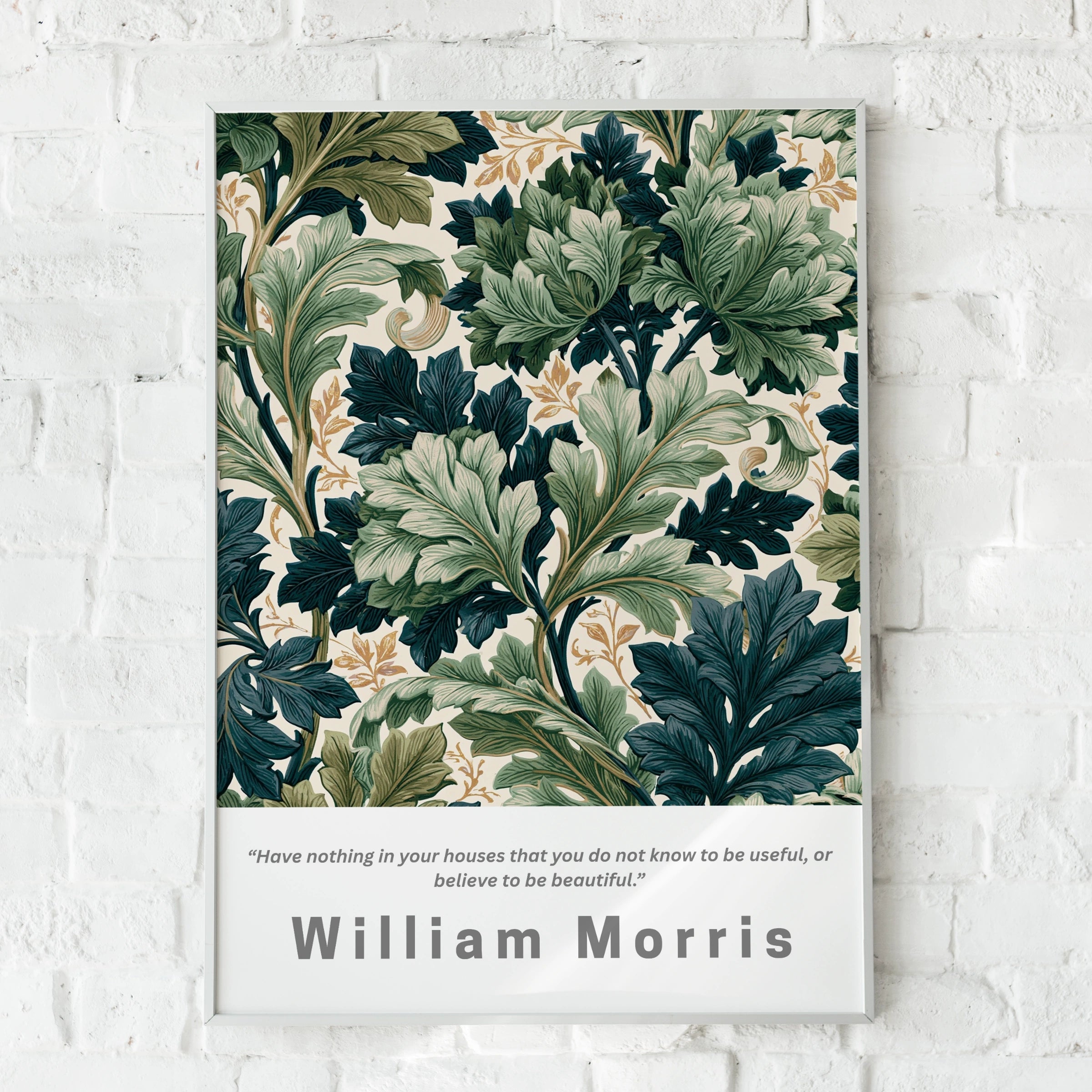 William Morris Botanical Poster, Arts and Crafts Leaf Print, Green Floral Wall Art, Living Room