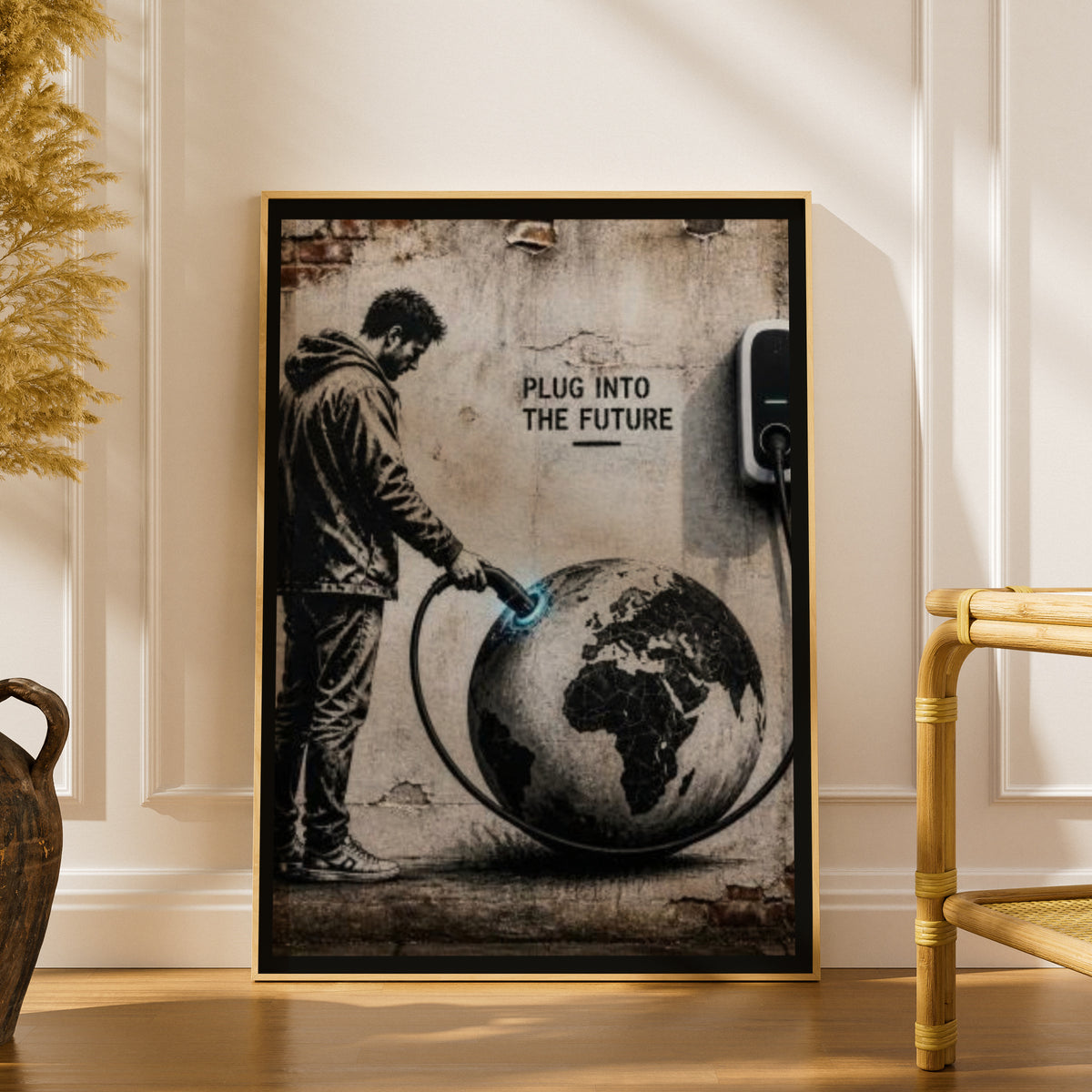 Banksy Style Plug Into The Future Poster, Street Art Print, Climate Wall Art