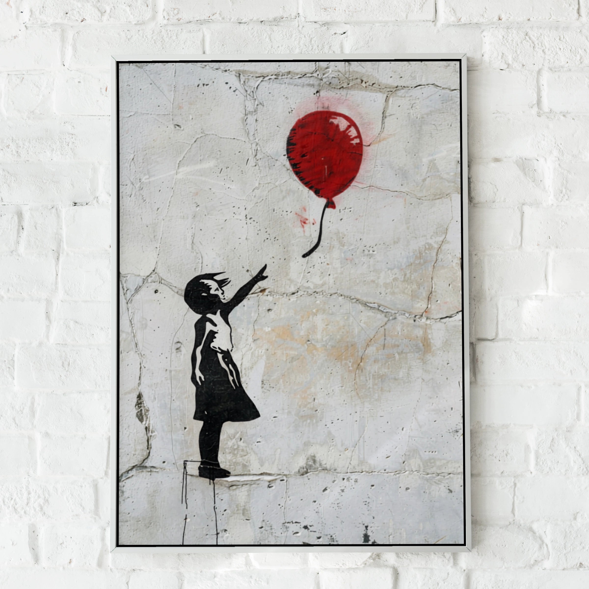 Banksy Style Graffiti Wall Art | Girl With Red Balloon Street Art Poster, Let Go 