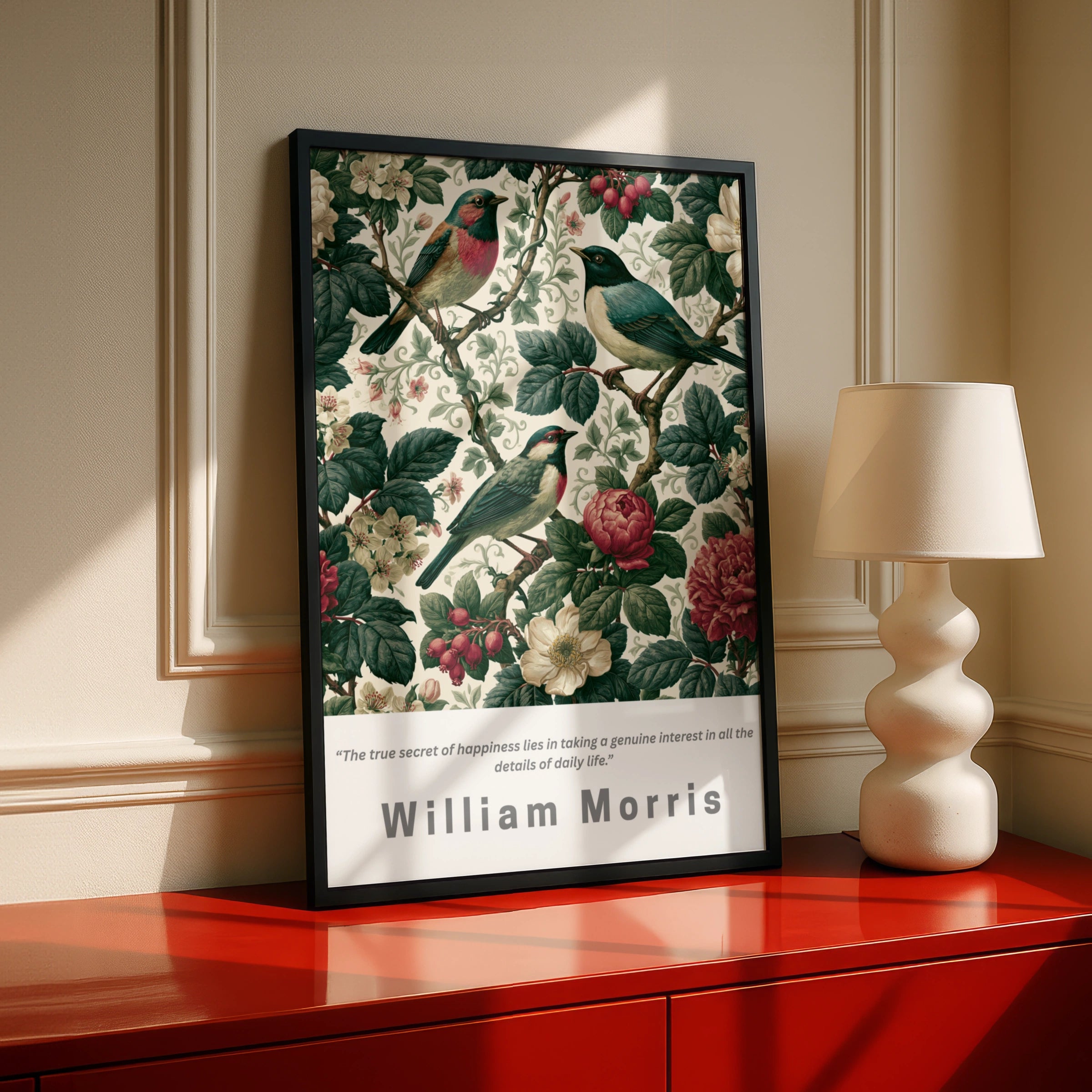William Morris Songbird Poster, Floral Bird Wall Art, Botanical Print, Vintage Nature Decor