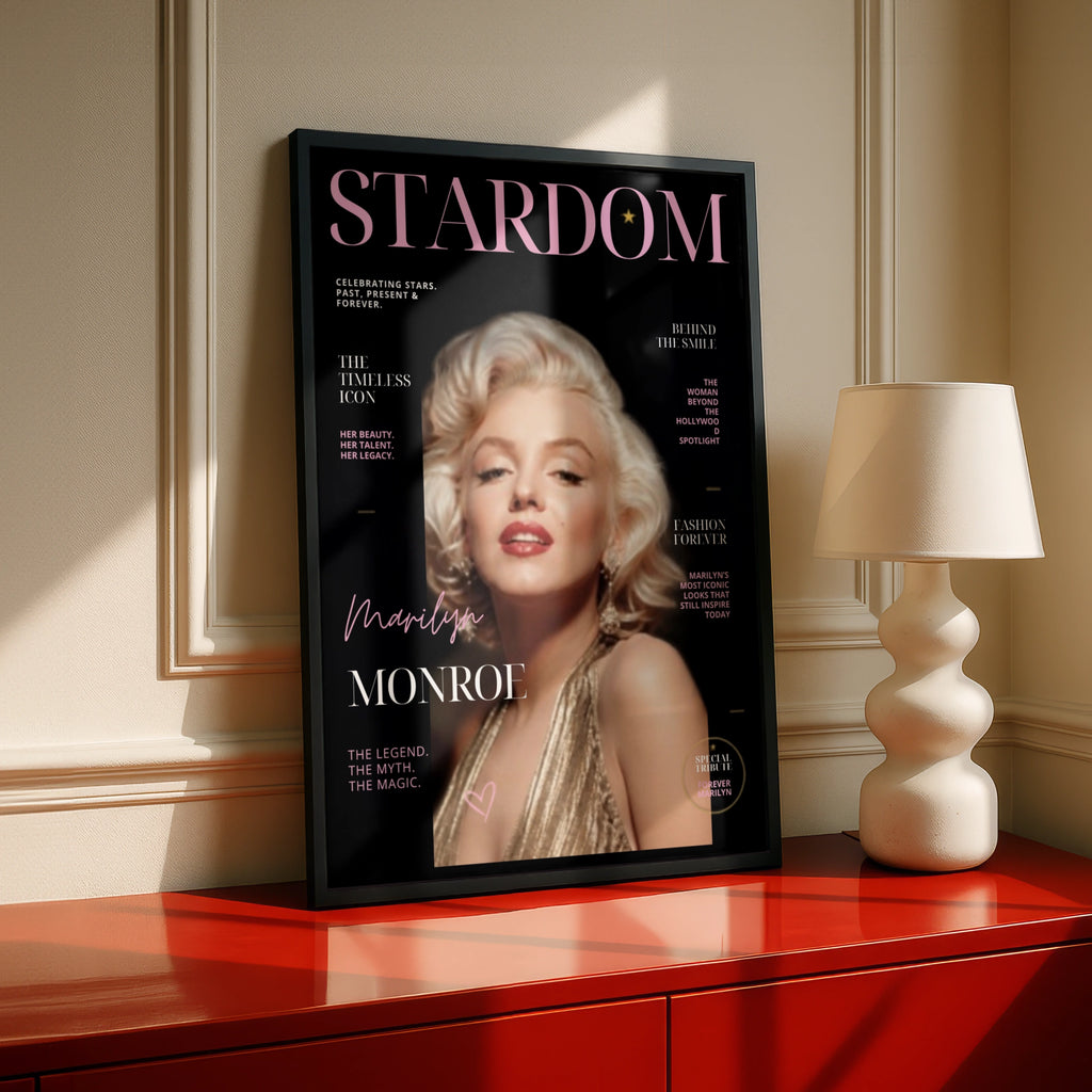Marilyn Monroe Magazine Cover Poster, Hollywood Icon Wall Art, Black Pink Print