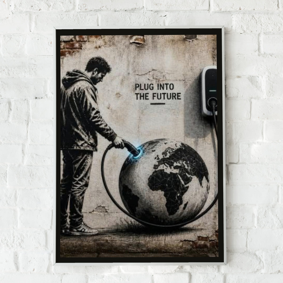 Banksy Style Plug Into The Future Poster, Street Art Print, Climate Wall Art