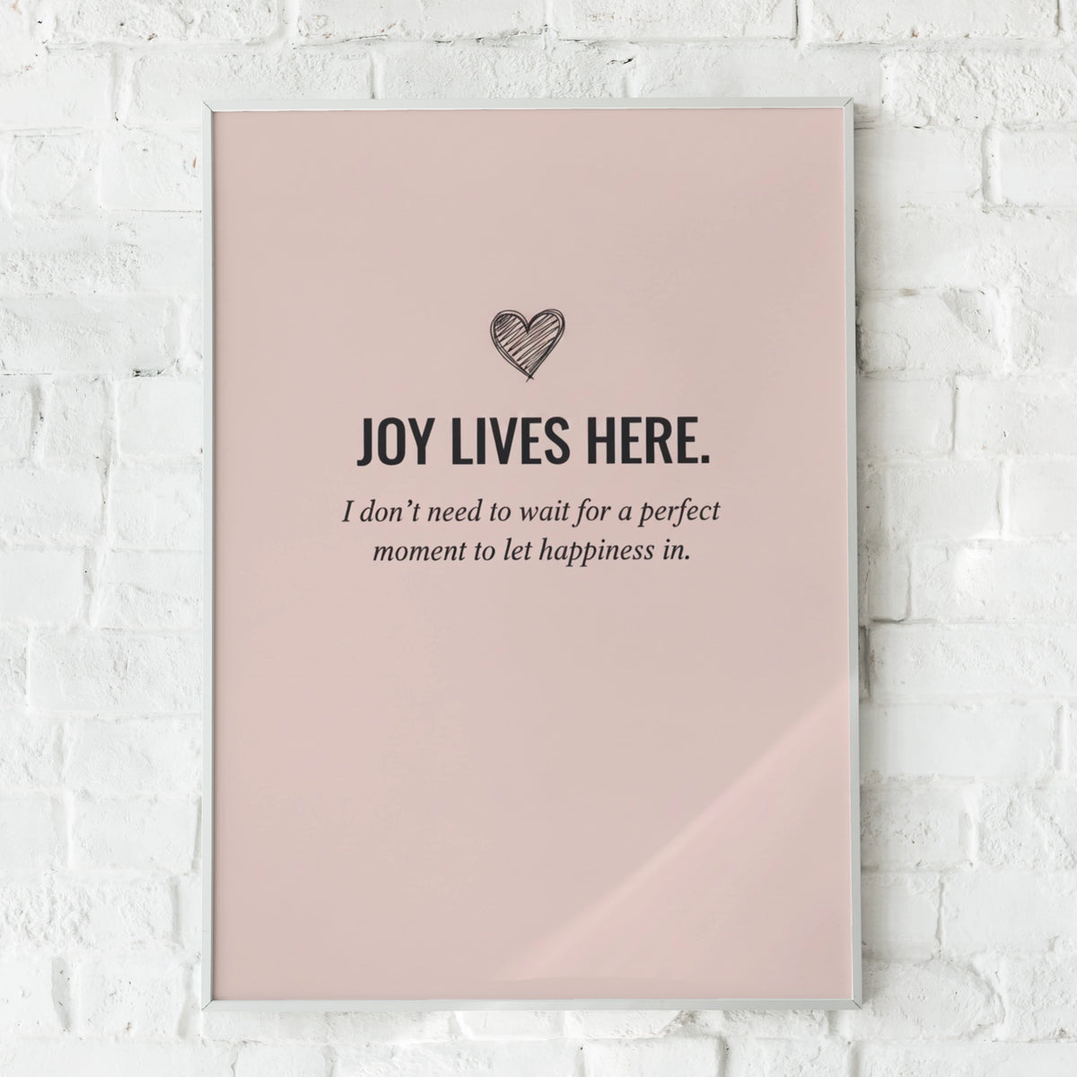 Joy Lives Here Happiness Quote Poster, Blush Pink Minimalist Wall Art Print