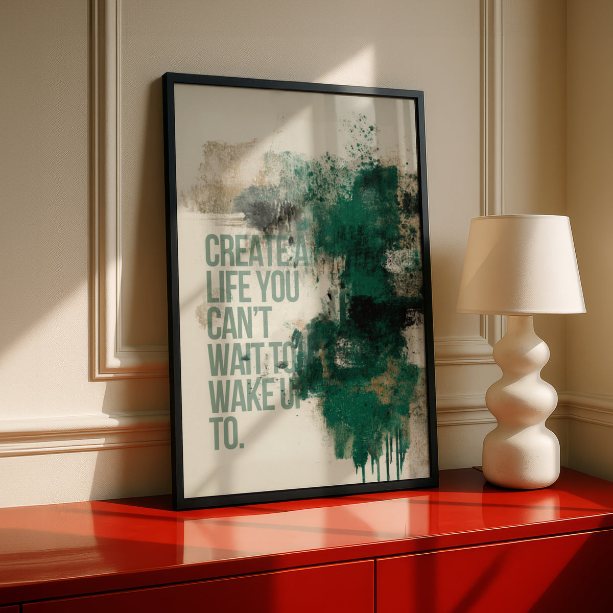 Create A Life Quote Print, Motivational Wall Art, Abstract Teal Green Poster, Inspirational Decor