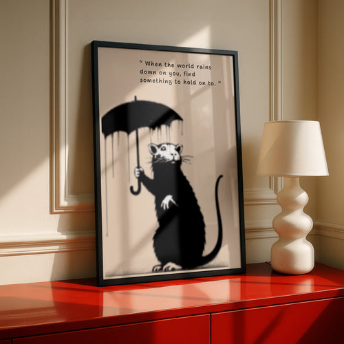 Rat With Umbrella Poster, Street Art Wall Print, Motivational Quote, Urban Graffiti Style