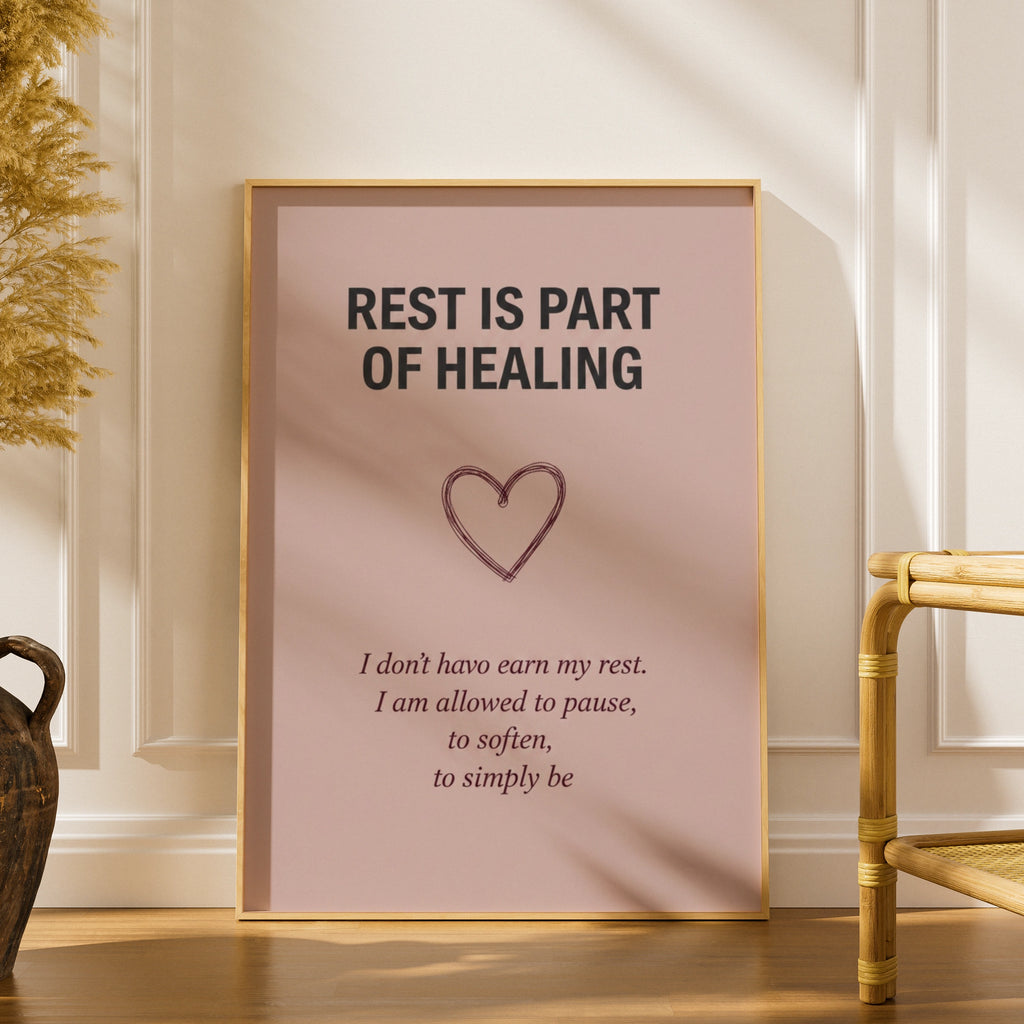 Rest Is Part of Healing Poster, Blush Pink Mental Health Wall Art, Self-Care Quote Print