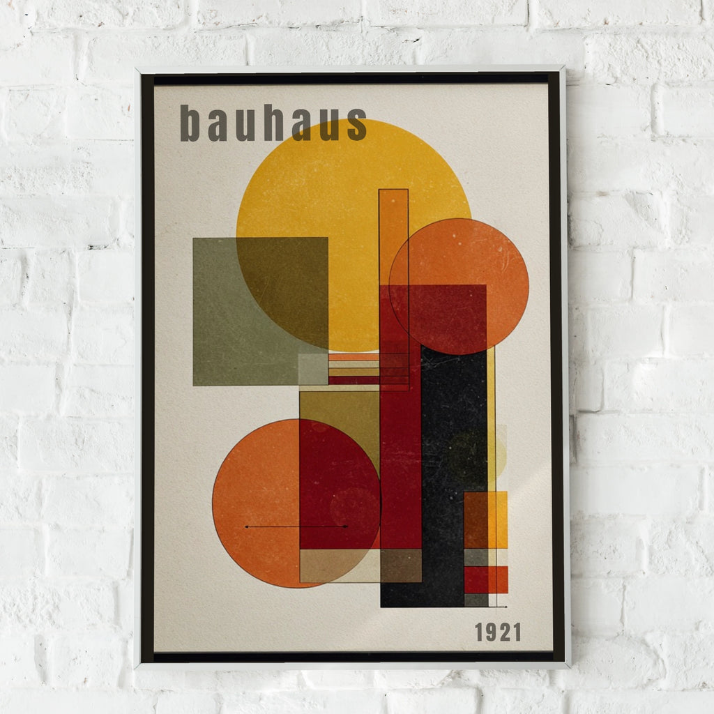 Bauhaus 1921 Geometric Poster, Olive Orange Abstract Wall Art, Mid Century Print