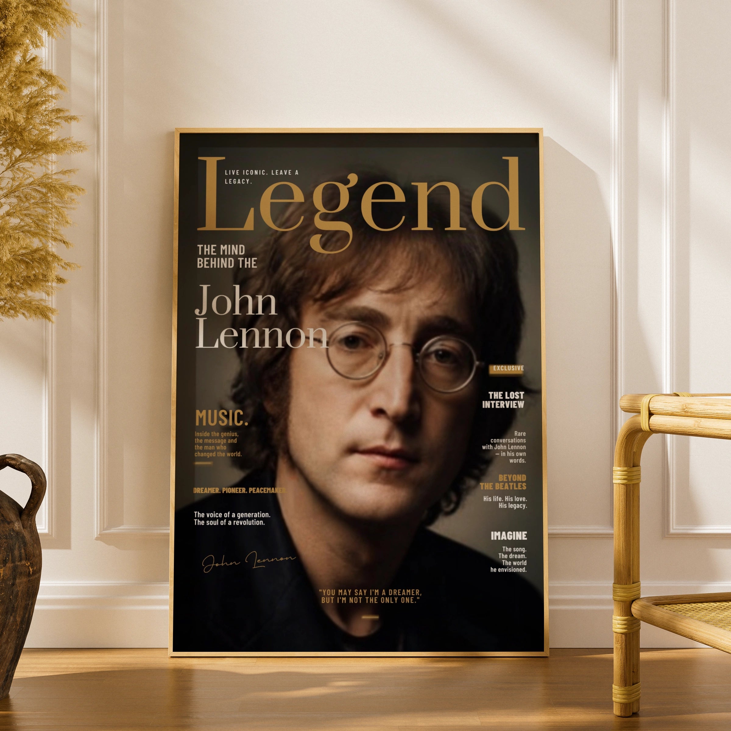John Lennon Legend Magazine Style Poster, Beatles Music Icon Wall Art Print