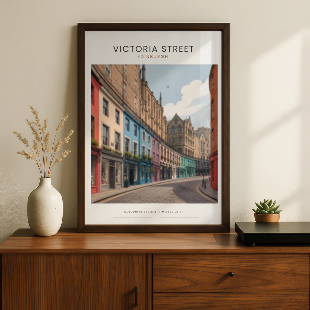 Travel Print | Victoria Street Edinburgh Print, Scotland  Poster, Colourful City Wall Art