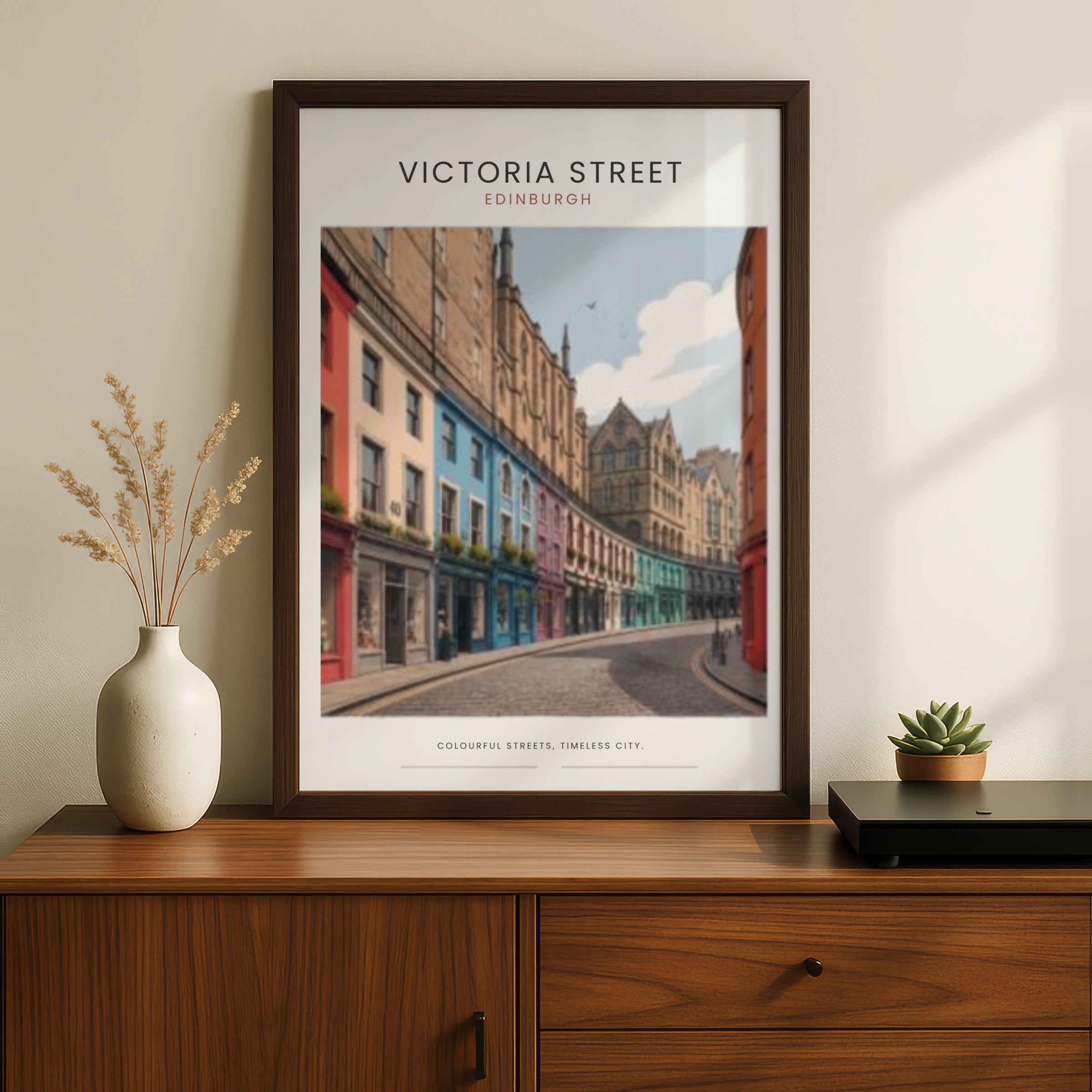 Travel Print | Victoria Street Edinburgh Print, Scotland  Poster, Colourful City Wall Art
