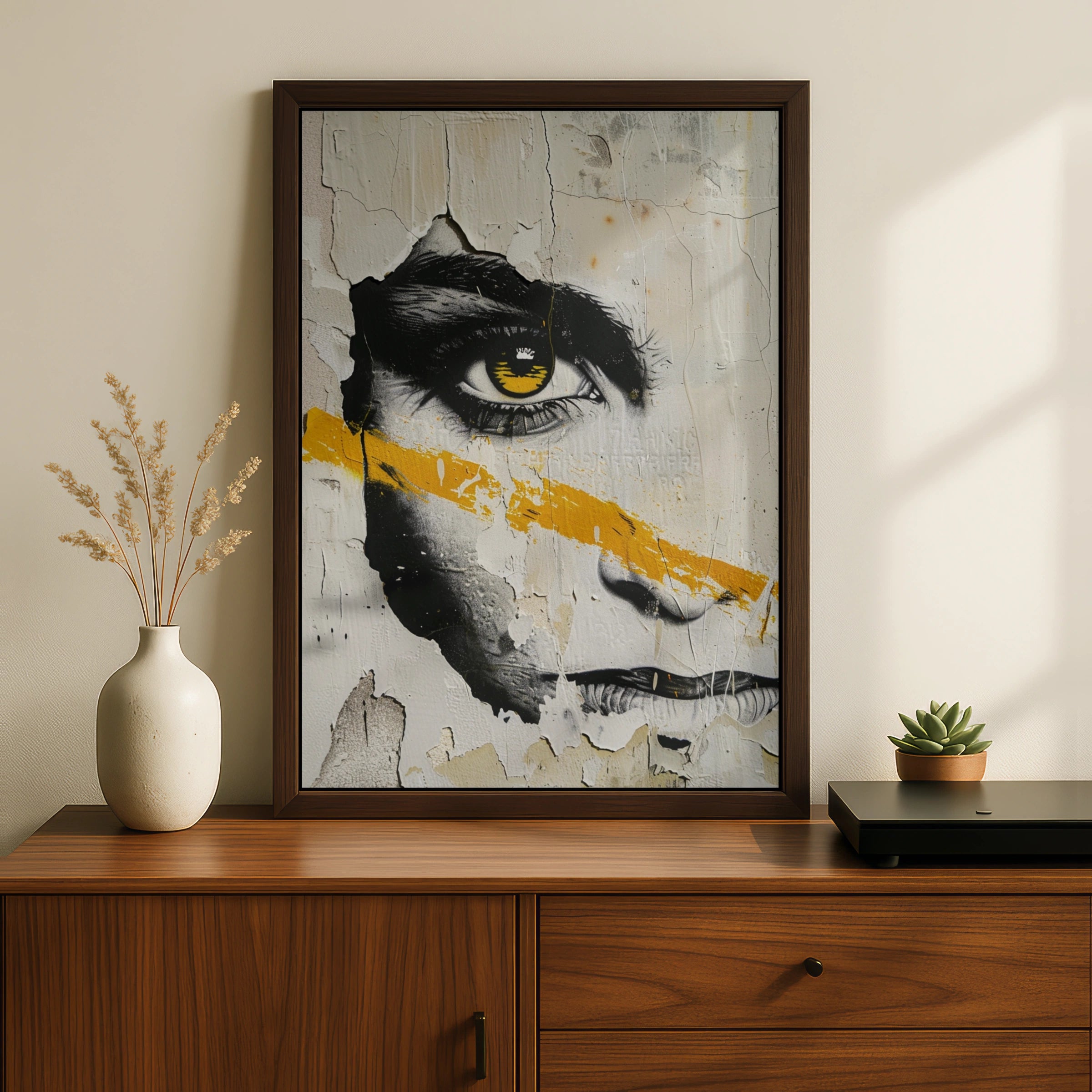 Banksy Style Confidence Street Art Poster, Urban Graffiti Face Print, Black Yellow Wall Art