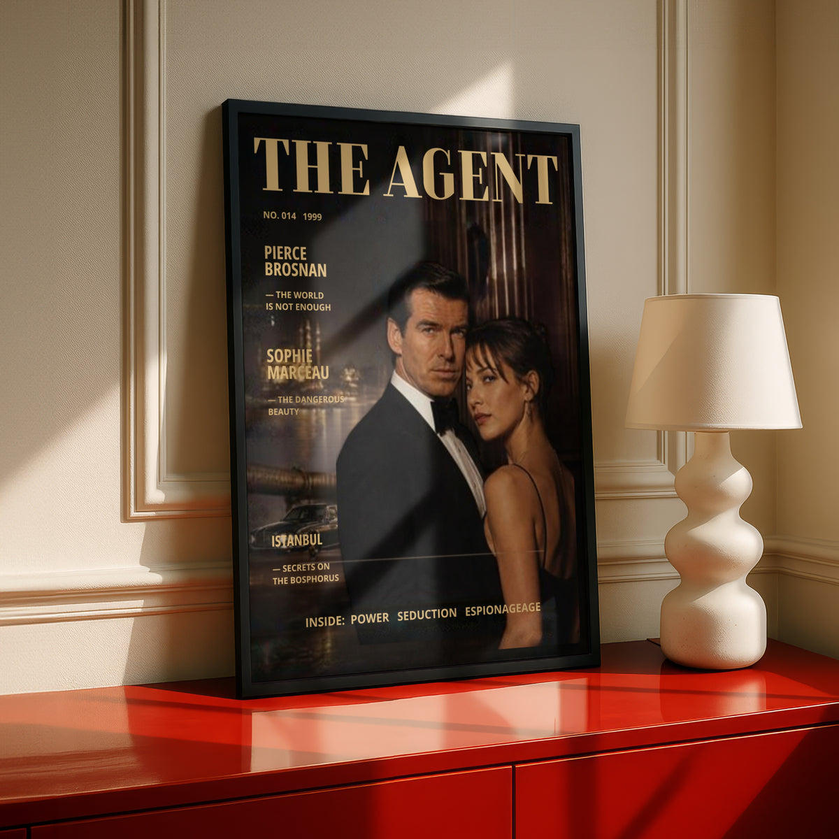 Spy Agent Magazine Cover (014) Poster, 1990s Espionage Art Print, Istanbul Wall Art, Gold Black Decor