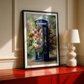 Blue British Phone Box Floral Poster, London Telephone Box Wall Art Print