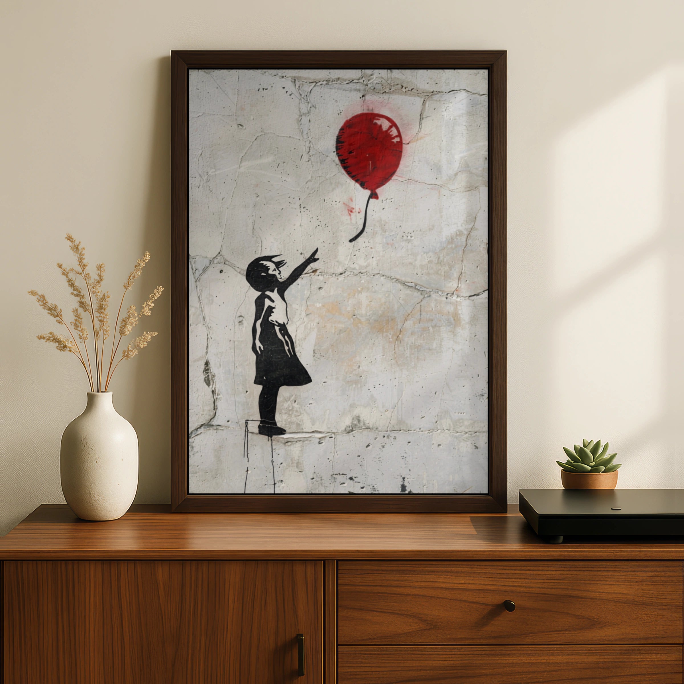 Banksy Style Graffiti Wall Art | Girl With Red Balloon Street Art Poster, Let Go 