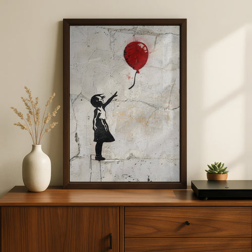 Banksy Style Graffiti Wall Art | Girl With Red Balloon Street Art Poster, Let Go 