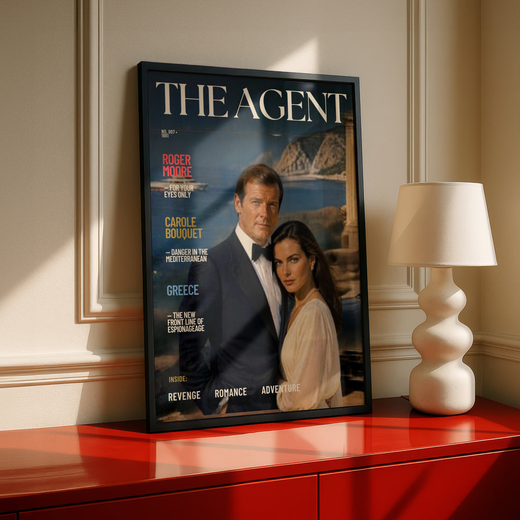 Secret Agent 007 Magazine Cover Art Print, Spy Retro Poster, 1980s Espionage Wall Art