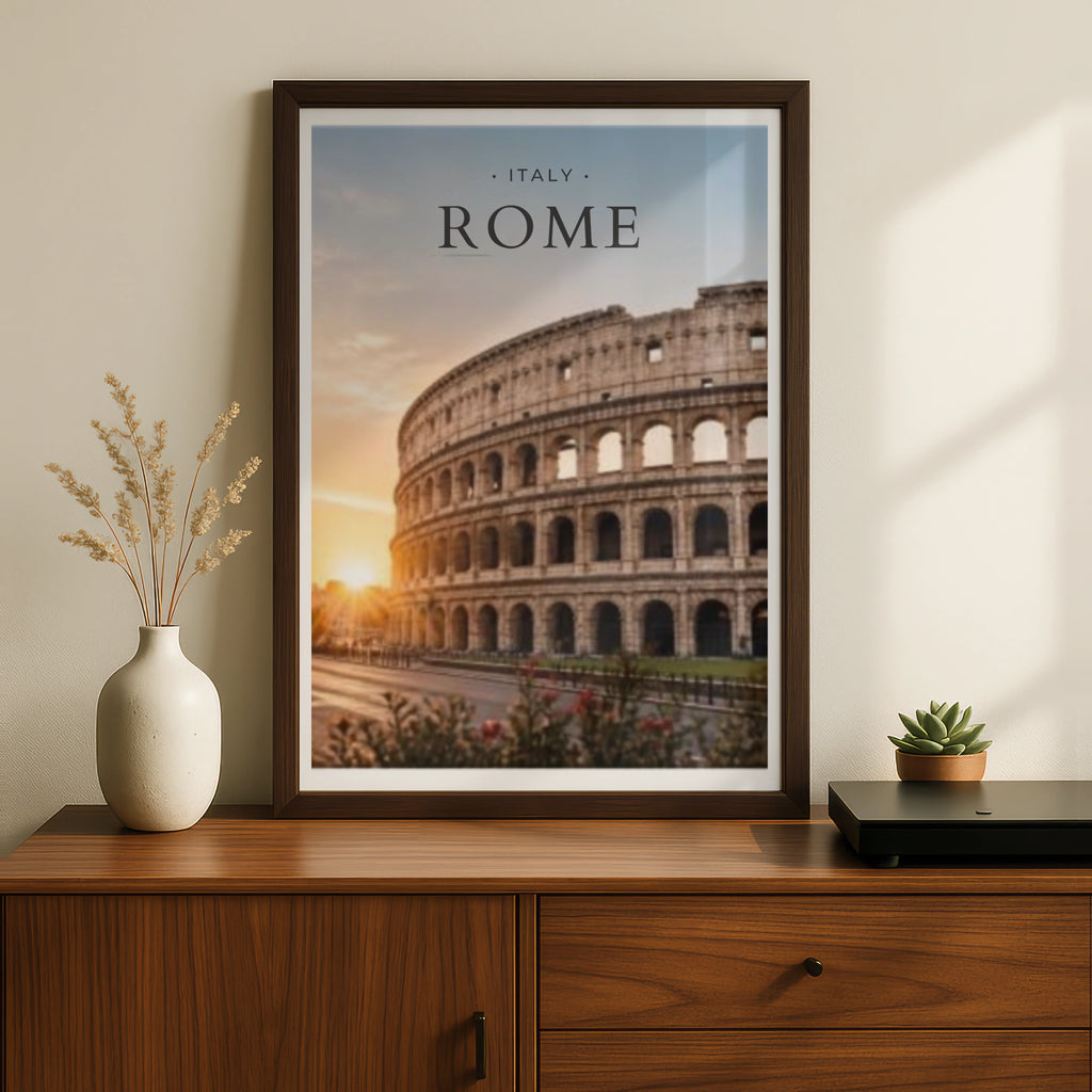 Travel Print | Rome Colosseum Poster, Italy Wall Art, Sunset Photography Print, Roman Architecture Decor
