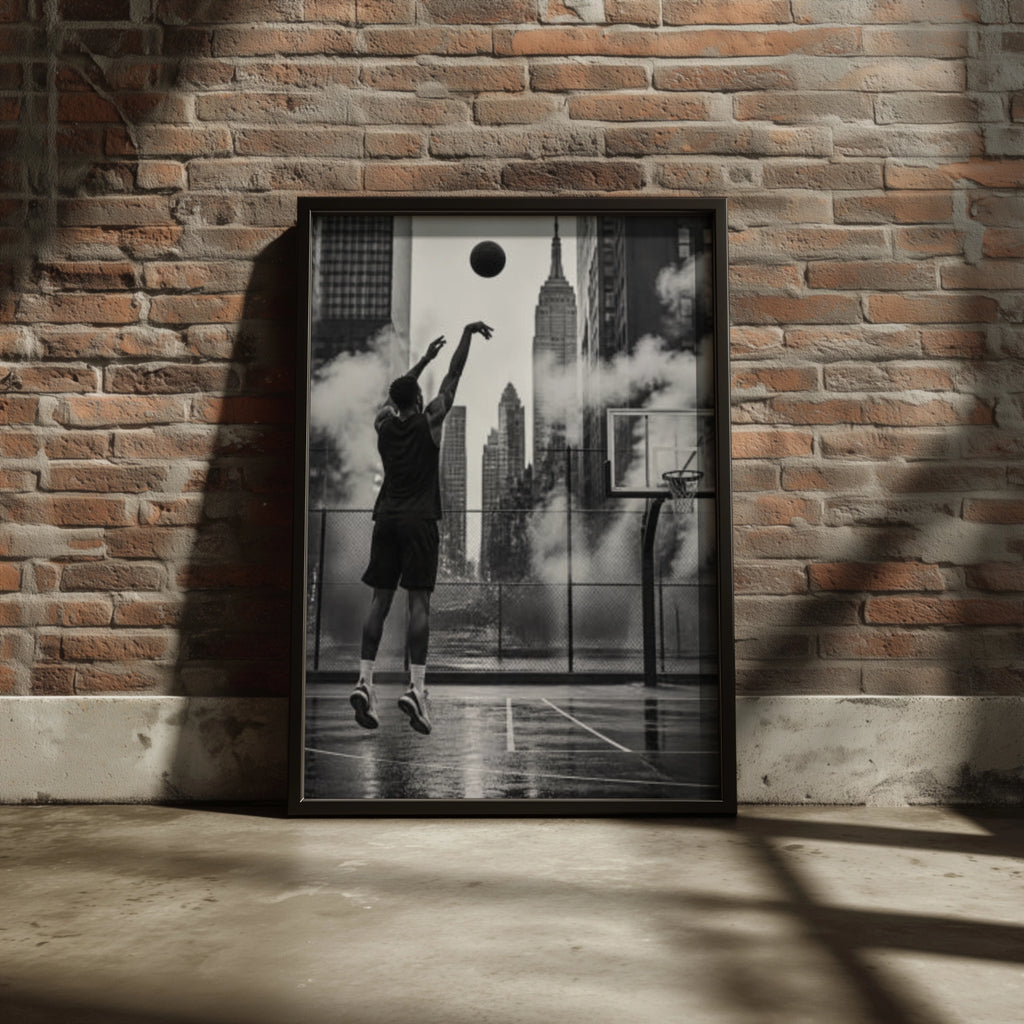 Basketball NYC Poster, Black White New York City Street Court Wall Art Print