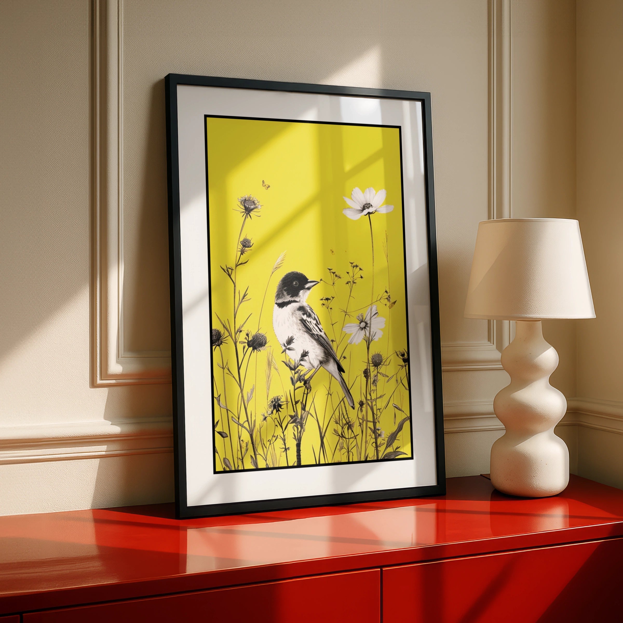 Botanical Wall Art | Yellow Bird Wildflower Poster, Nature Print