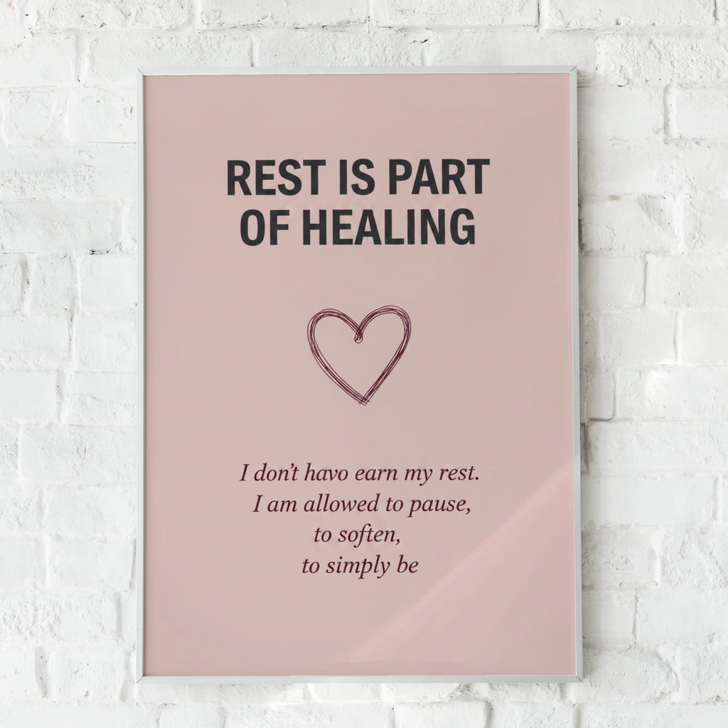 Rest Is Part of Healing Poster, Blush Pink Mental Health Wall Art, Self-Care Quote Print
