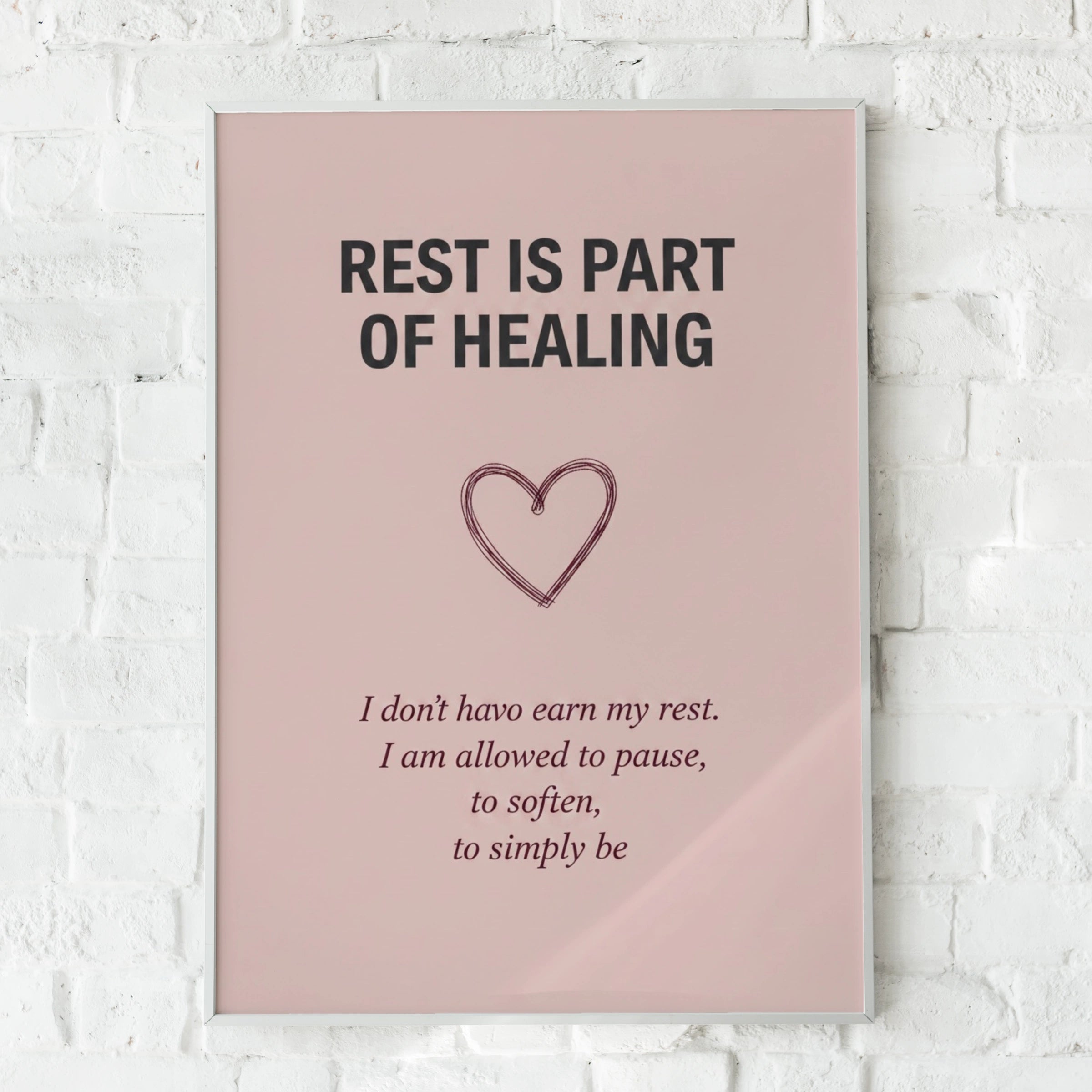 Rest Is Part of Healing Poster, Blush Pink Mental Health Wall Art, Self-Care Quote Print