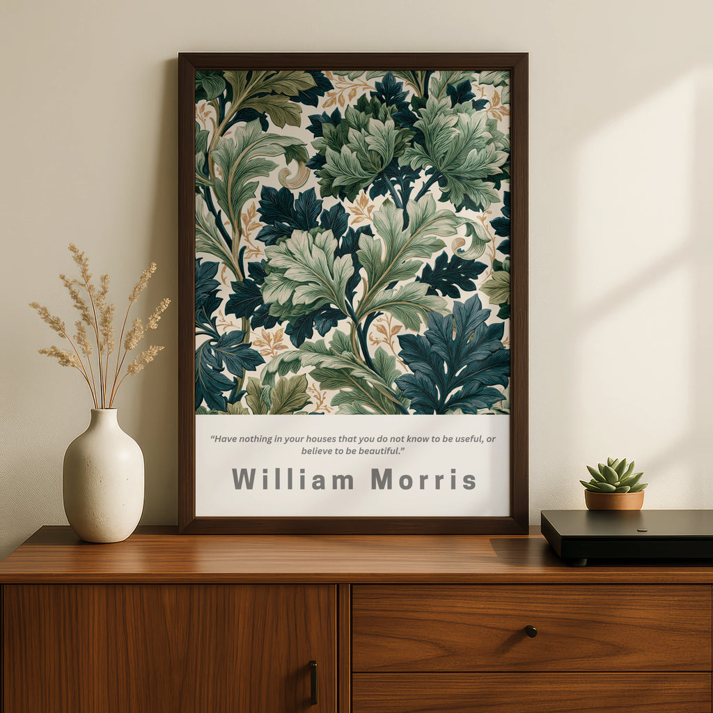William Morris Botanical Poster, Arts and Crafts Leaf Print, Green Floral Wall Art, Living Room