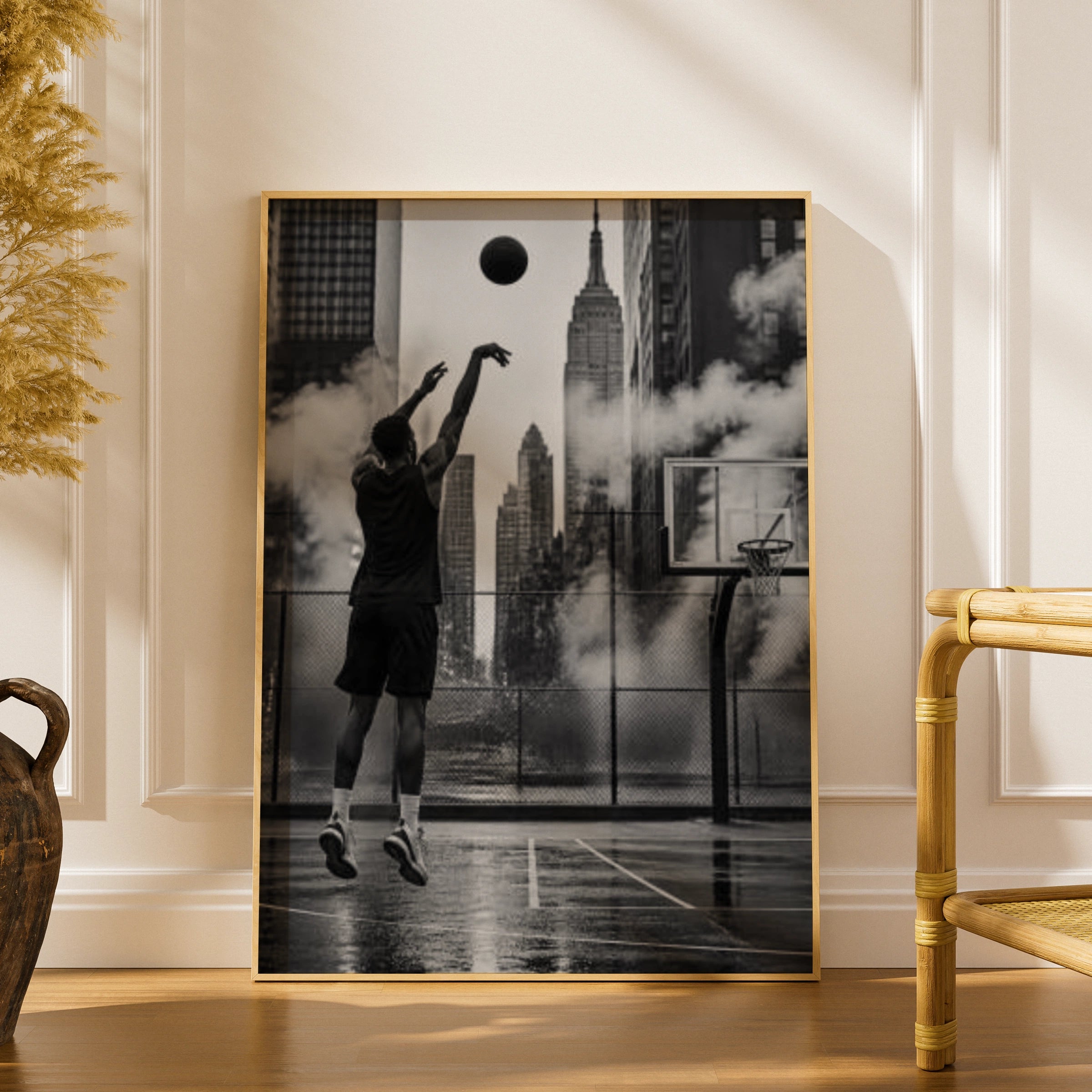 Basketball NYC Poster, Black White New York City Street Court Wall Art Print