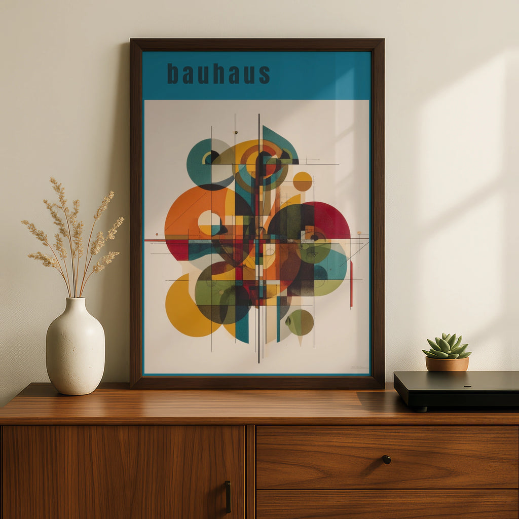 Bauhaus Geometric Art Print, Teal Abstract Poster, Mid Century Modern Wall Art