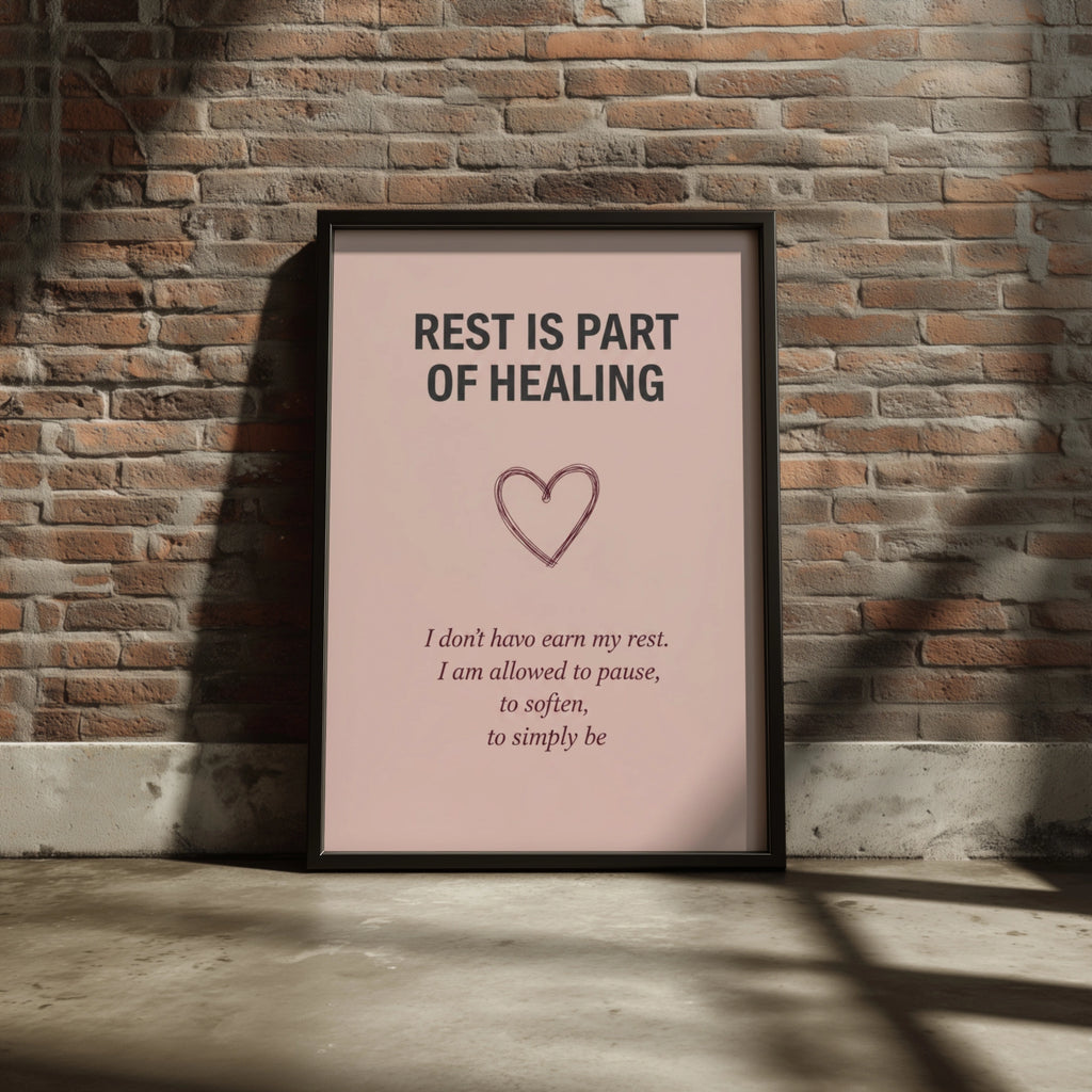 Rest Is Part of Healing Poster, Blush Pink Mental Health Wall Art, Self-Care Quote Print