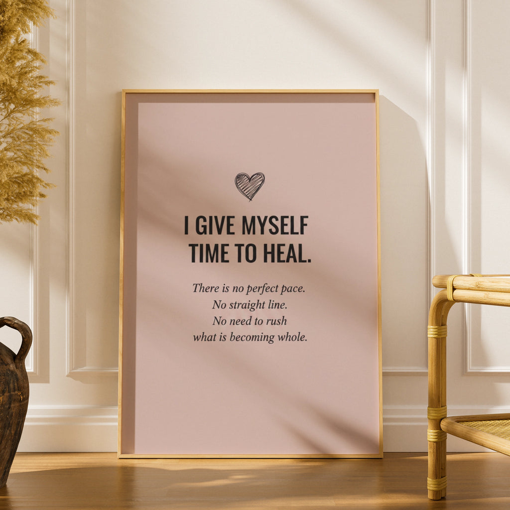 Self Healing Quote Poster, Blush Pink Mental Health Wall Art, Motivational Print for Bedroom